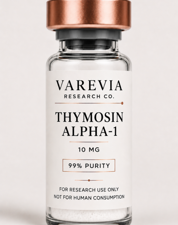 Technical Specification: Thymosin Alpha-1, a synthetic 28-amino acid peptide naturally produced by the thymus gland, supplied as a lyophilized powder for in vitro and animal model research focusing on immune modulation, T-cell maturation, and cytokine signaling pathways.
