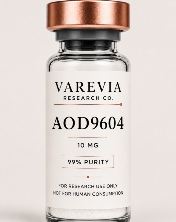 Technical Specification: AOD9604, a modified 16-amino acid C-terminal fragment of human growth hormone (hGH 177-191) with an N-terminal tyrosine substitution, supplied as a lyophilized powder for in vitro and animal model research focusing on lipolytic pathways, adipocyte metabolism, and cellular signaling.