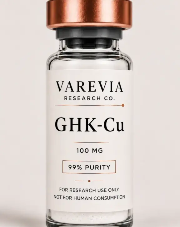 Technical Specification: GHK-Cu (Glycyl-L-Histidyl-L-Lysine copper complex), a synthetic copper-binding tripeptide naturally found in human plasma, supplied as a lyophilized powder for in vitro and animal model research focusing on extracellular matrix remodeling, collagen synthesis, and fibroblast cellular dynamics.