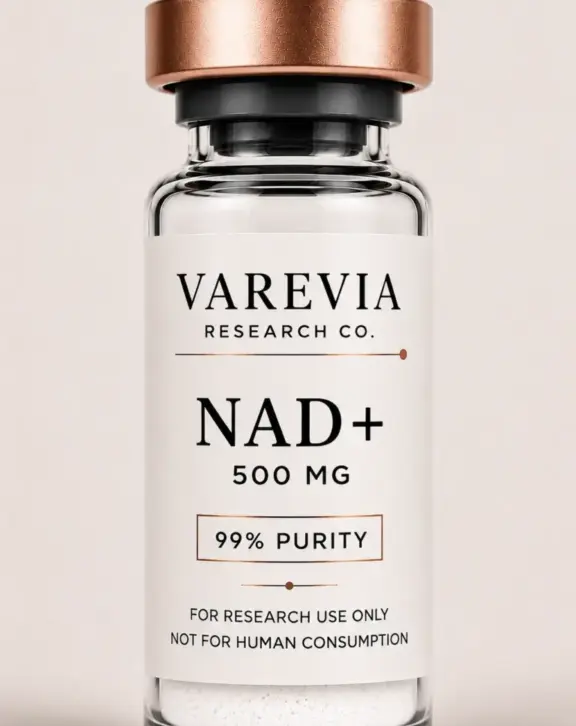 Technical Specification: NAD+ (Nicotinamide Adenine Dinucleotide), a fundamental coenzyme found in all living cells, supplied as a lyophilized powder for in vitro and animal model research focusing on cellular metabolism, mitochondrial bioenergetics, and sirtuin-mediated signaling pathways.