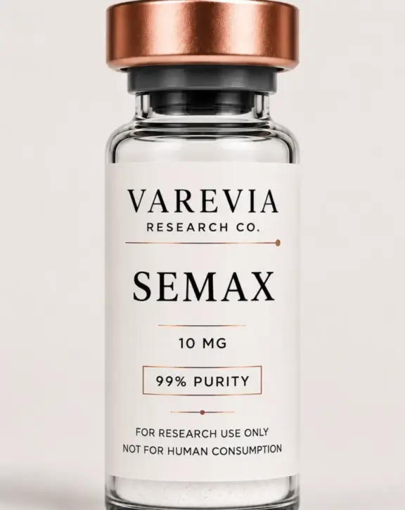 Technical Specification: Semax, a synthetic heptapeptide analog derived from a fragment of adrenocorticotropic hormone (ACTH), supplied as a lyophilized powder for in vitro and animal model research focusing on neurobiology, neurotrophic factor expression, and neuromodulatory pathways.