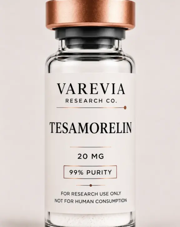 Technical Specification: Tesamorelin, a synthetic 44-amino acid analogue of growth hormone-releasing hormone (GHRH) modified with a trans-3-hexenoic acid group, supplied as a lyophilized powder for in vitro and animal model research focusing on somatotropic signaling, lipid metabolism, and pituitary receptor pathways.