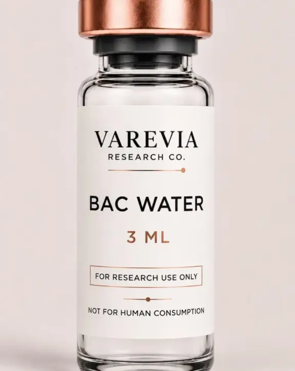 Technical Specification: BAC Water, a sterile bacteriostatic aqueous solution containing 0.9% benzyl alcohol, supplied as a 3ml laboratory diluent for controlled research workflows, sample preparation, and the reconstitution of lyophilized materials.