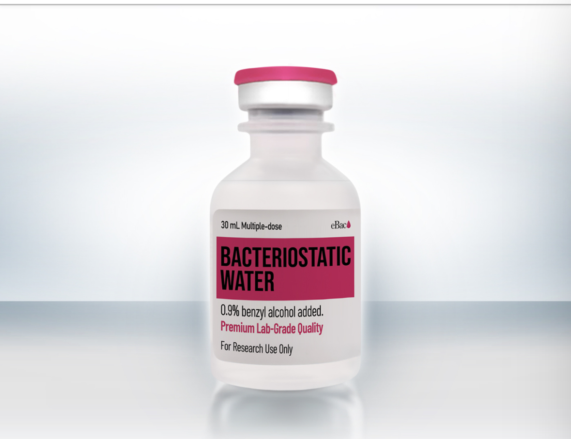 Technical Specification: Bacteriostatic Water, a sterile aqueous solution containing 0.9% benzyl alcohol, supplied as a larger 30ml laboratory diluent for high-throughput research workflows, multi-vial sample preparation, and the reconstitution of lyophilized materials.