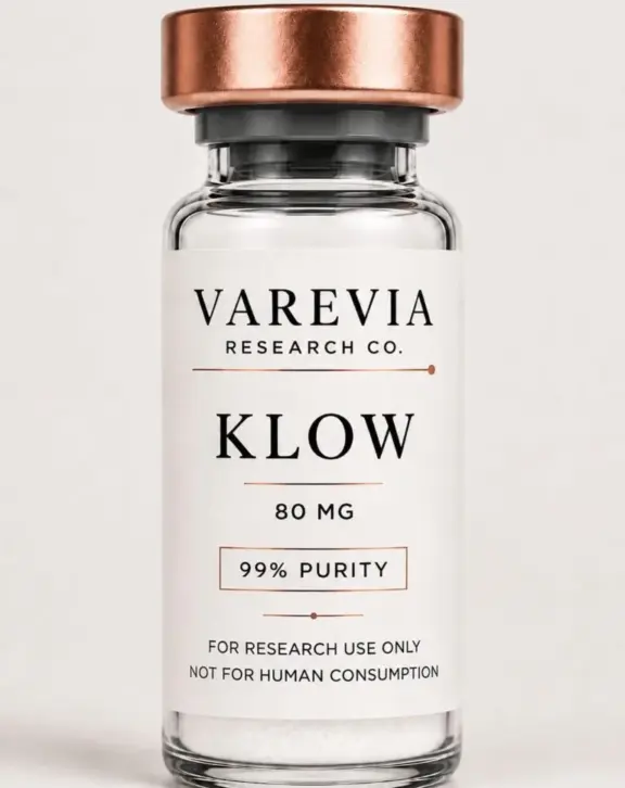 Technical Specification: KLOW Blend, a comprehensive multi-peptide formulation combining GHK-Cu, BPC-157, TB-500, and KPV, supplied as a lyophilized powder for in vitro and animal model research focusing on extracellular matrix remodeling, cellular migration, angiogenesis, and inflammatory modulation pathways.