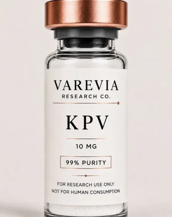 Technical Specification: KPV (Lysine-Proline-Valine), a synthetic tripeptide derived from the C-terminal region of alpha-melanocyte-stimulating hormone (alpha-MSH), supplied as a lyophilized powder for in vitro and animal model research focusing on inflammatory pathways, mucosal integrity, and cellular signaling.